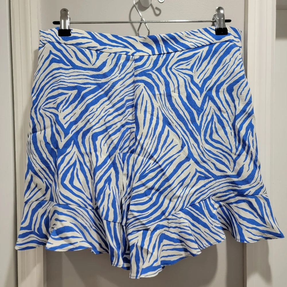 Zara Blue and White Zebra Print Ruffled Hem Skort